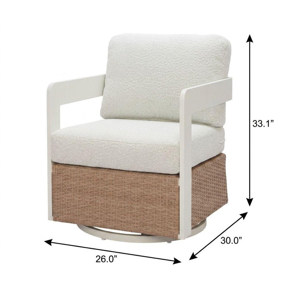 26" White Upholstered Swivel Arm Chair