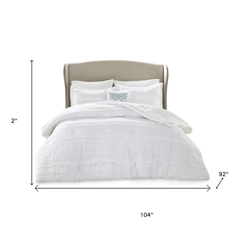 Set of Five White King Ring Stitch Polyester Sham And Comforter