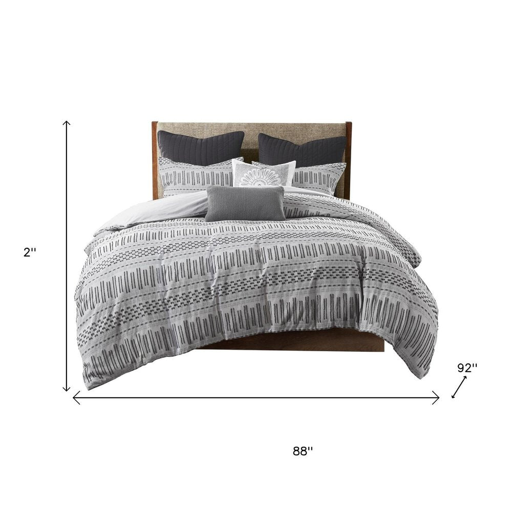 Set of Three Gray And Ivory Striped Queen Ring Stitch Sham And Comforter
