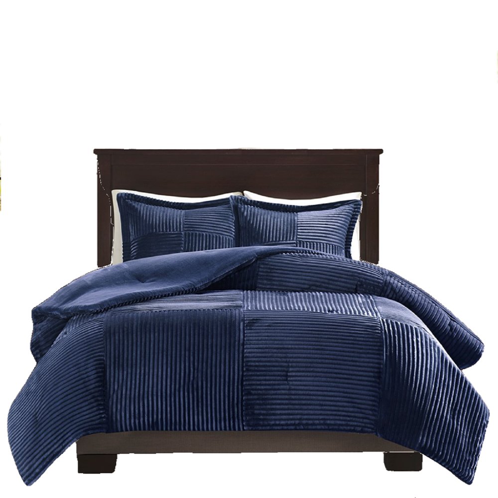 Set of Three Blue King Ring Stitch Polyester Sham And Comforter