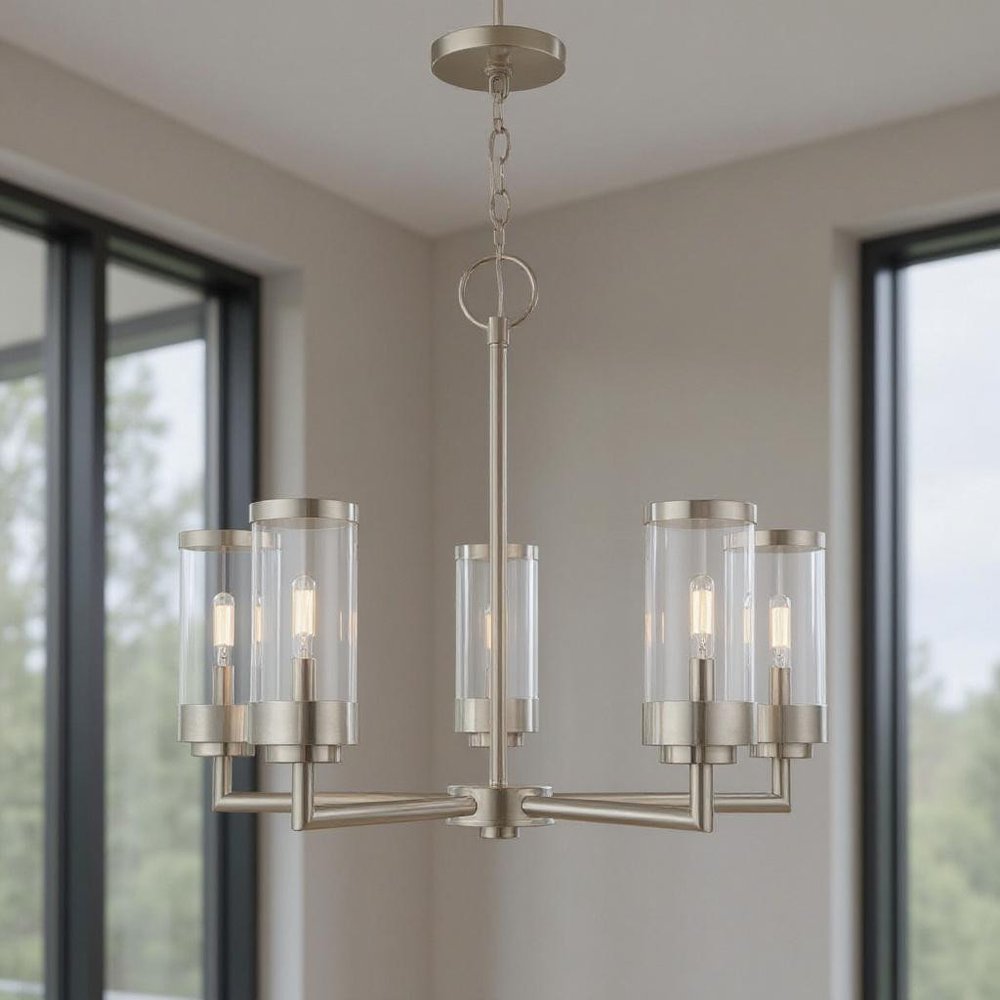 Five Light Dimmable Chandelier With Shades