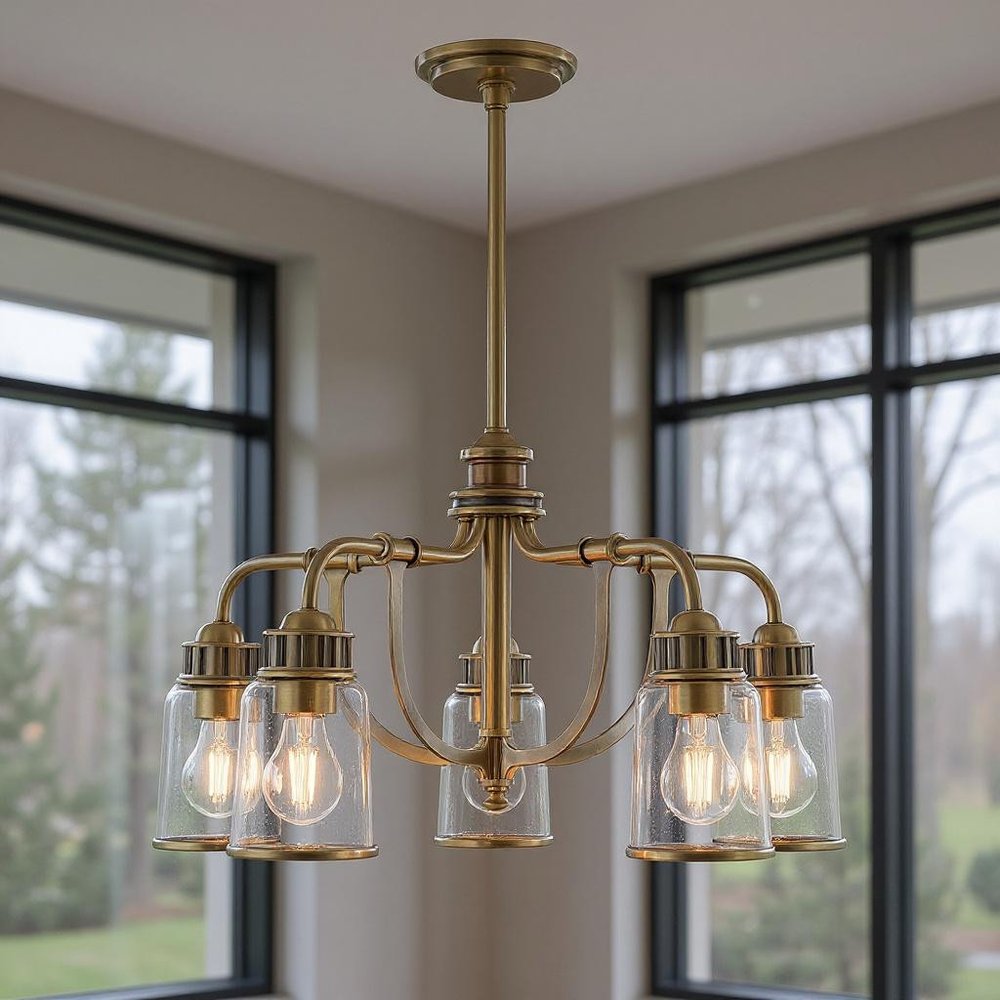 Five Light Dimmable Chandelier With Shades