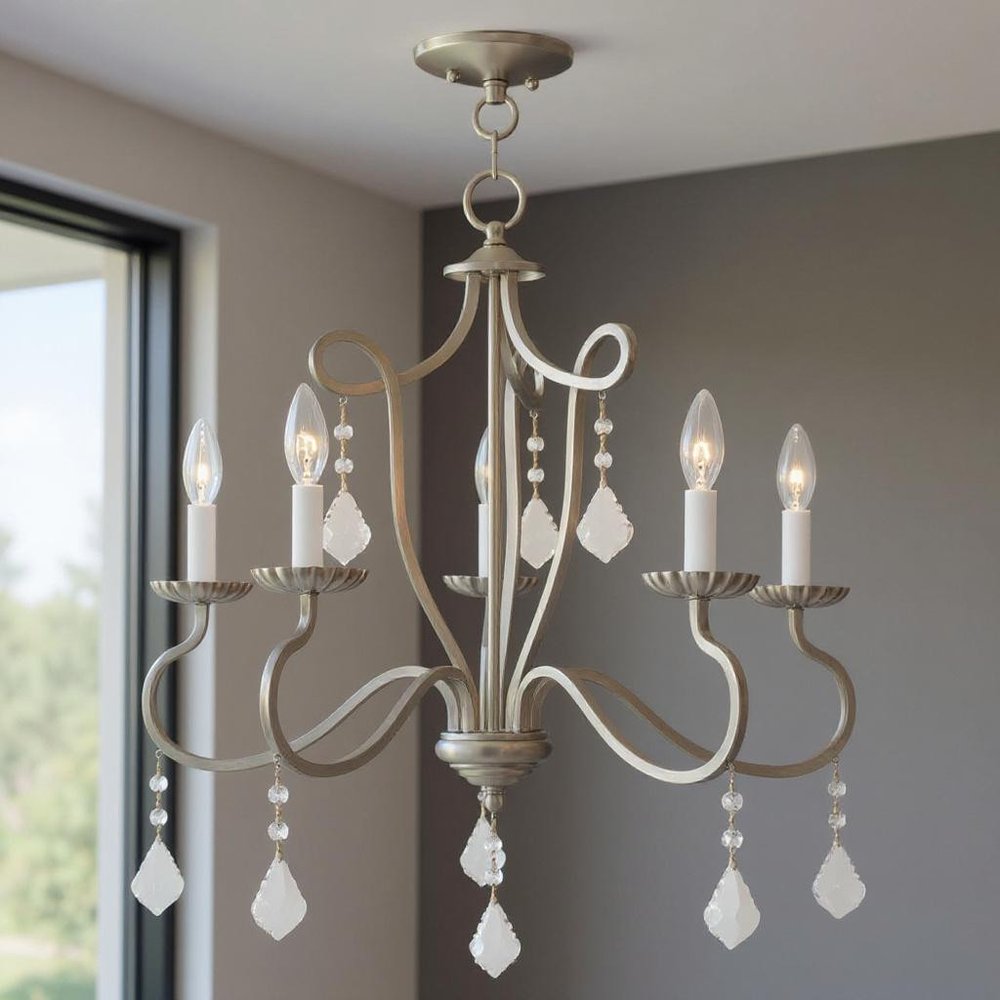 Five Light Dimmable Chandelier With Shades