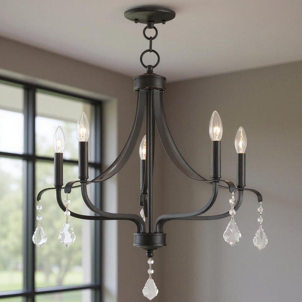 Five Light Dimmable Chandelier With Shades