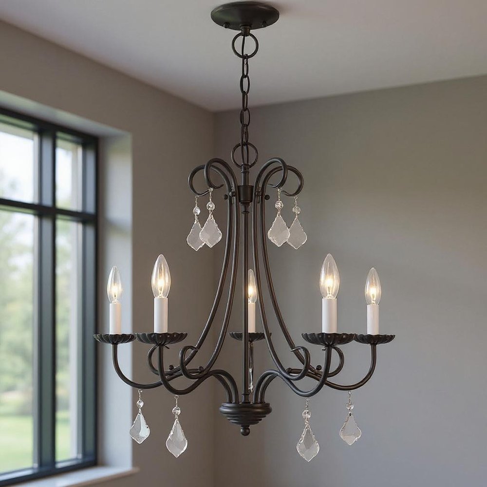 Five Light Dimmable Chandelier With Shades