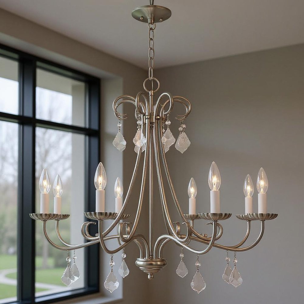 Eight Light Dimmable Chandelier With Shades