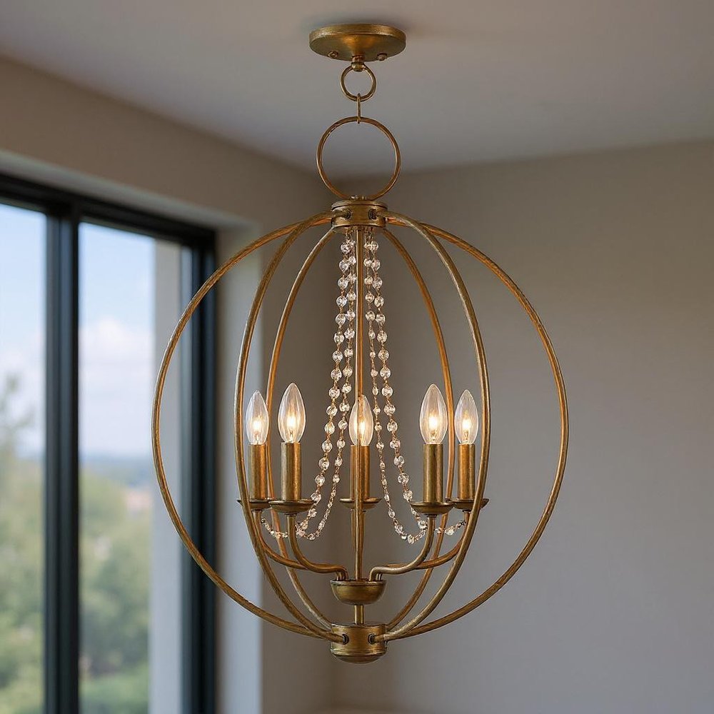 Five Light Dimmable Chandelier With Shades