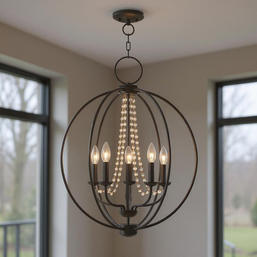 Five Light Dimmable Chandelier With Shades