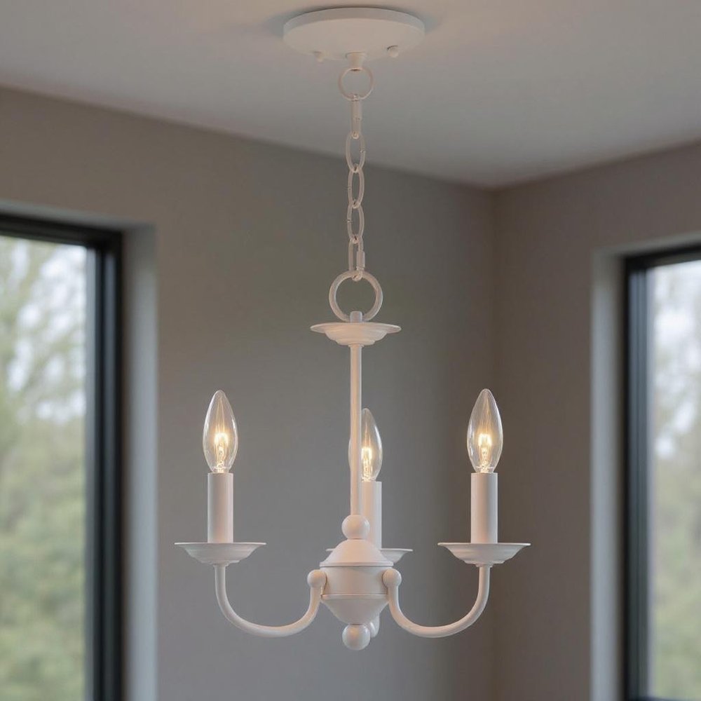 White Three Light Dimmable Chandelier With Shades