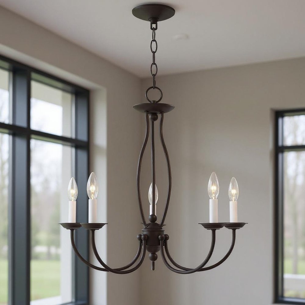 Bronze Five Light Dimmable Chandelier With Shades