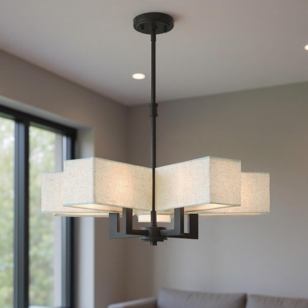 Bronze Five Light Dimmable Chandelier With Shades