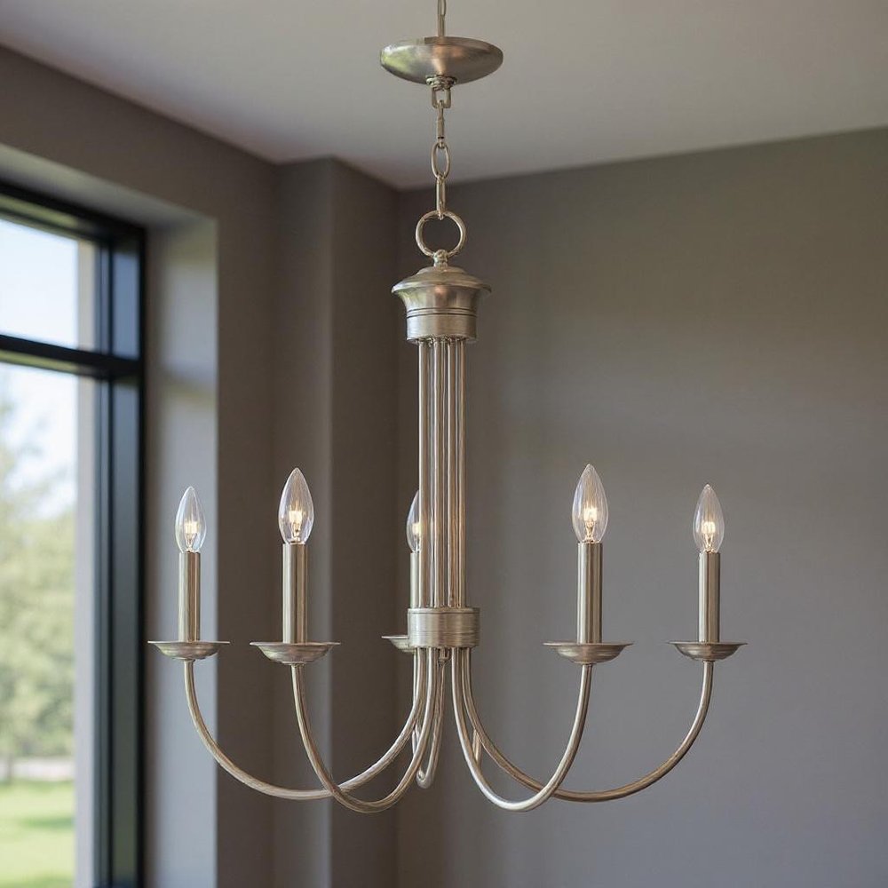 Five Light Dimmable Chandelier With Shades