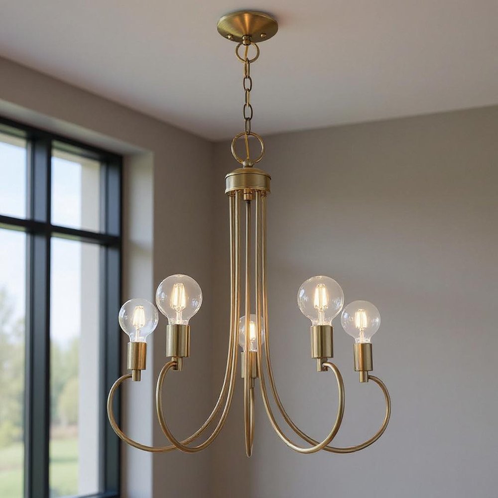 Five Light Dimmable Chandelier With Shades