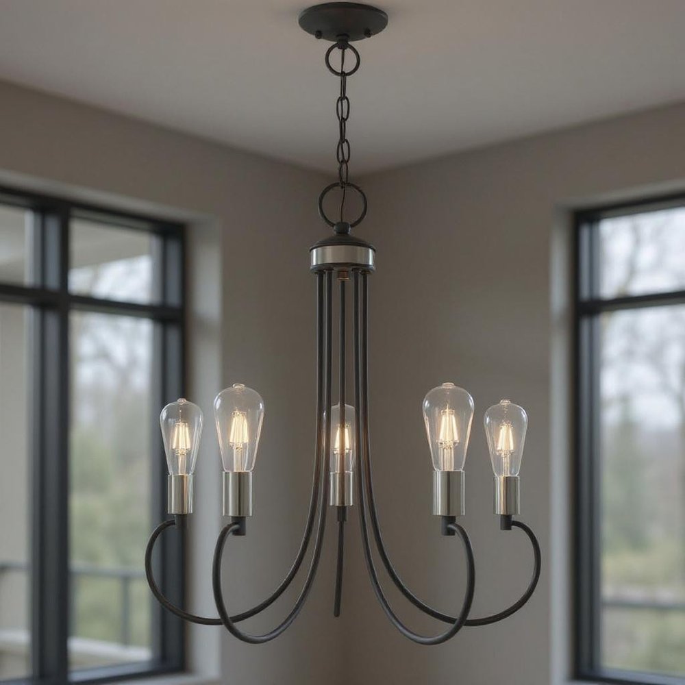 Five Light Dimmable Chandelier With Shades
