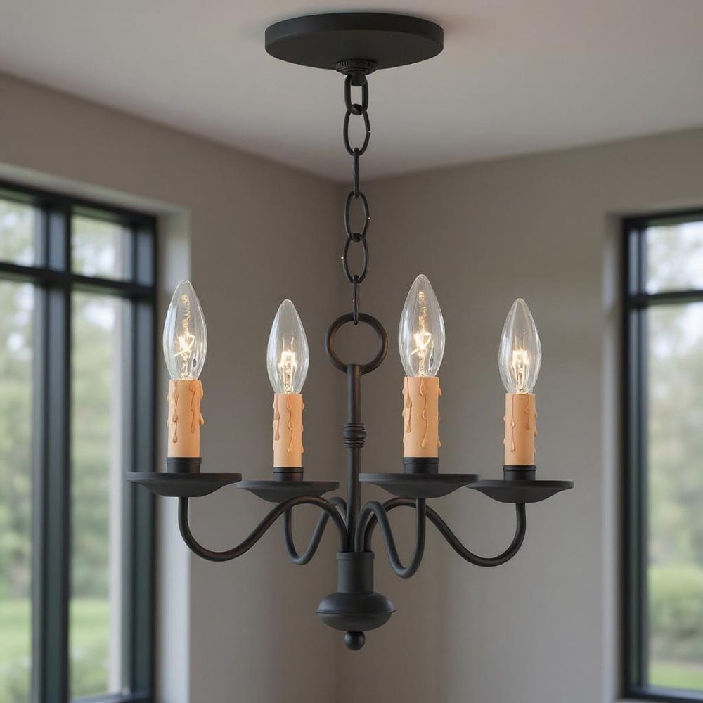 Black Four Light Dimmable Chandelier With Shades