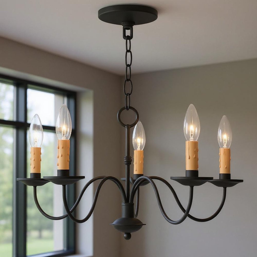 Black Five Light Dimmable Chandelier With Shades