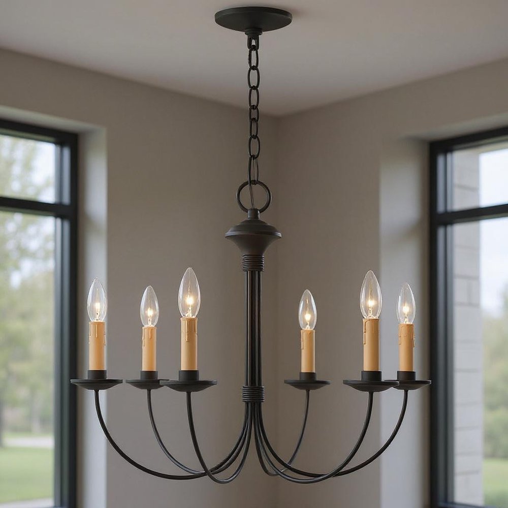 Black Six Light Dimmable Chandelier With Shades
