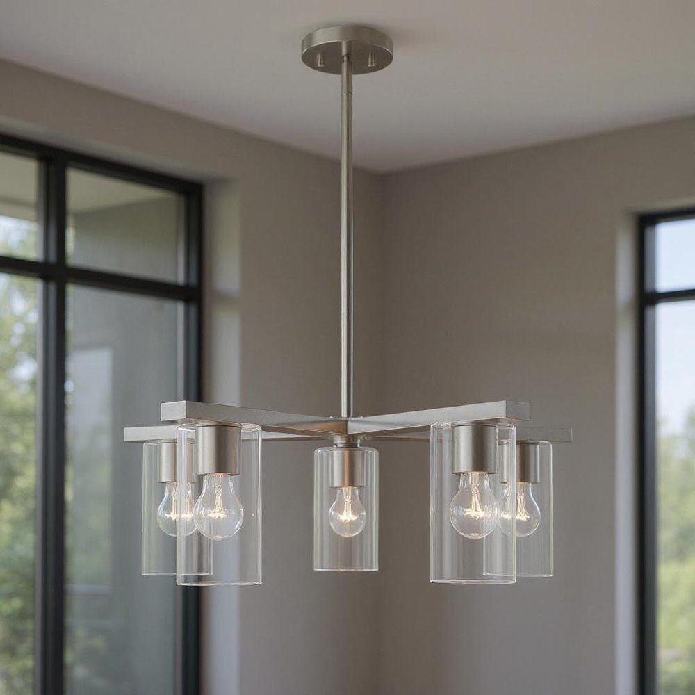 Five Light Dimmable Chandelier With Shades