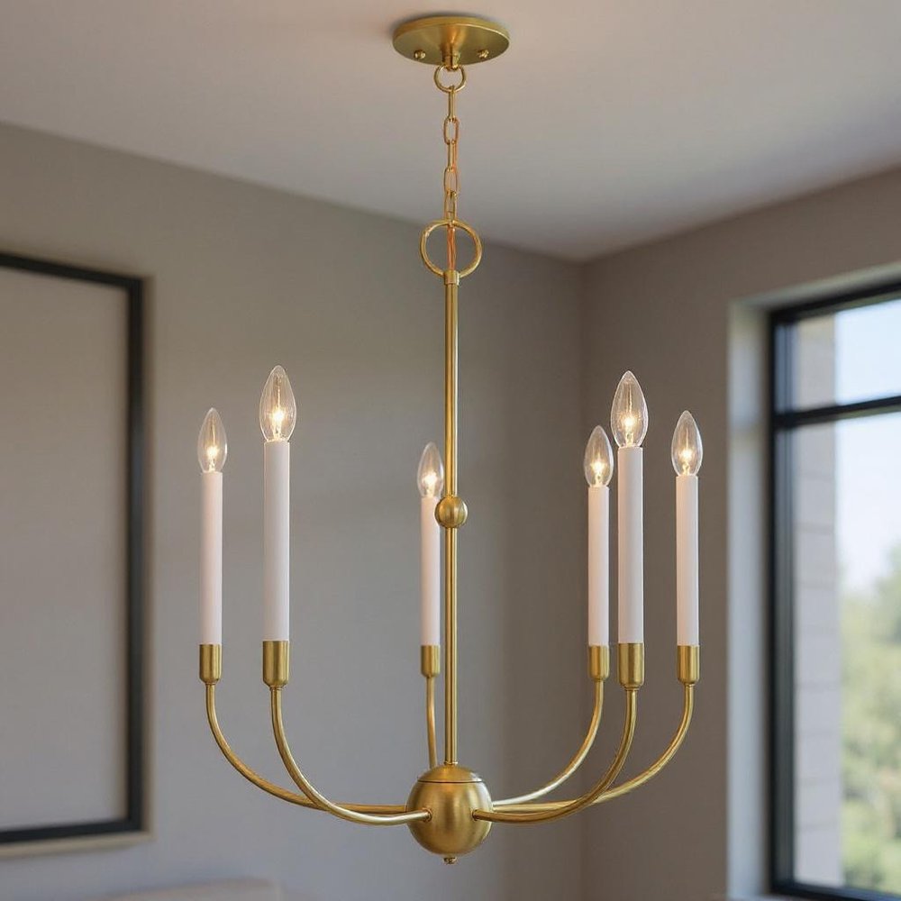 Five Light Dimmable Chandelier With Shades