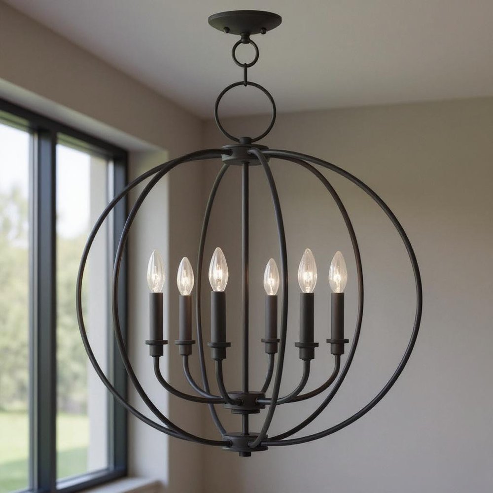 Bronze Six Light Dimmable Chandelier With Shades