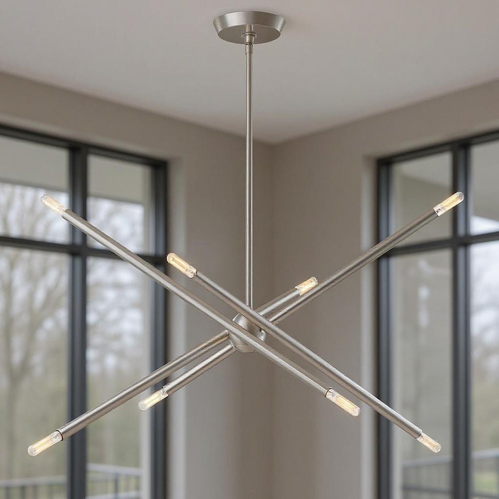 Eight Light Dimmable Chandelier With Shades