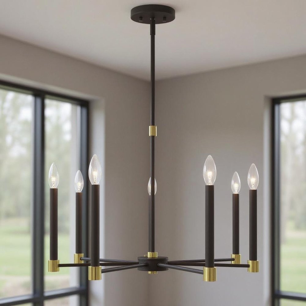 Seven Light Dimmable Chandelier With Shades