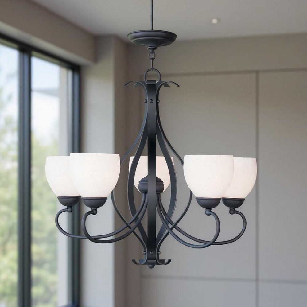 Black Five Light Dimmable Chandelier With Shades