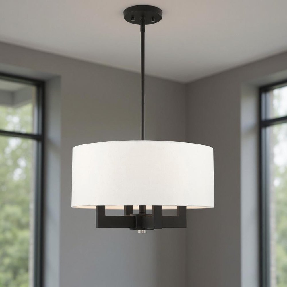 Black Four Light Dimmable Chandelier With Shades