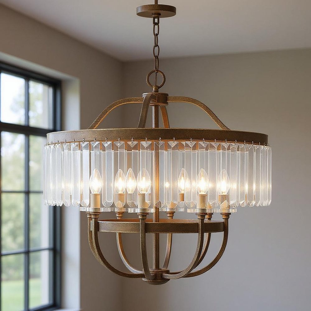 Eight Light Dimmable Chandelier With Shades