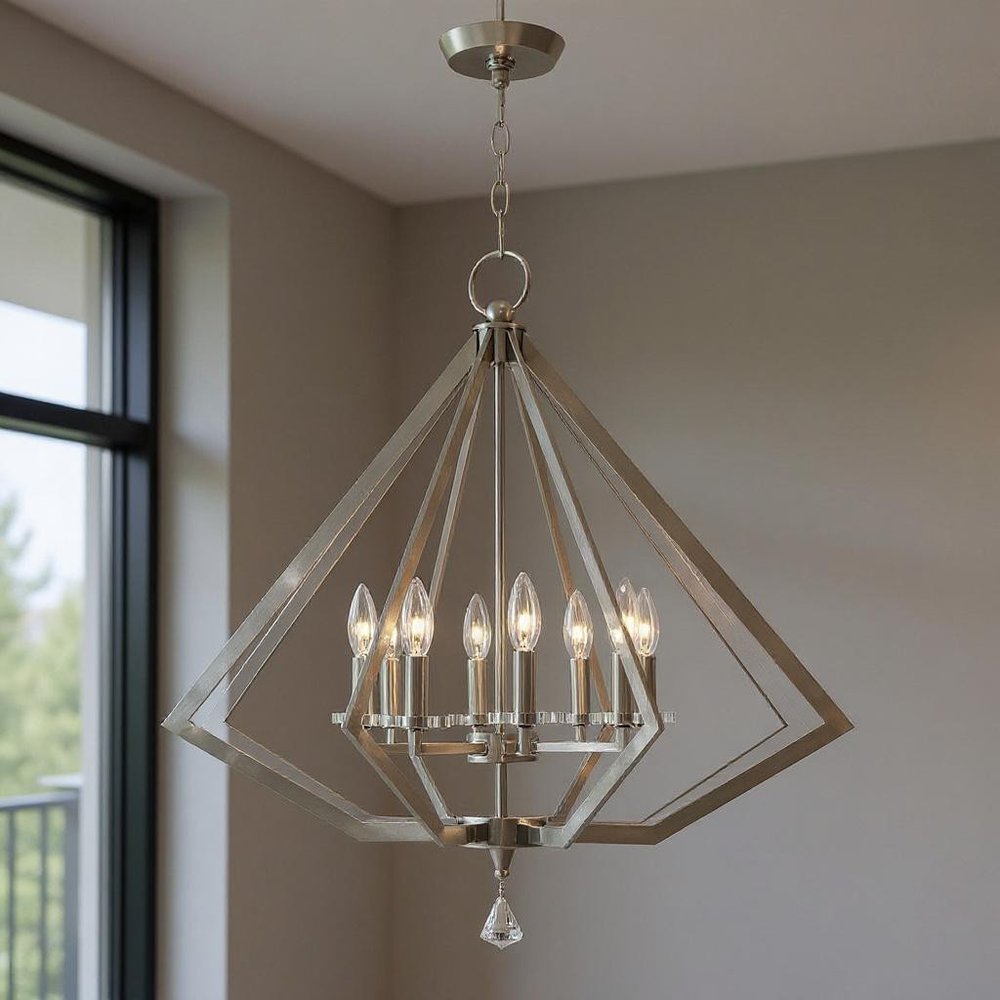 Eight Light Dimmable Chandelier With Shades