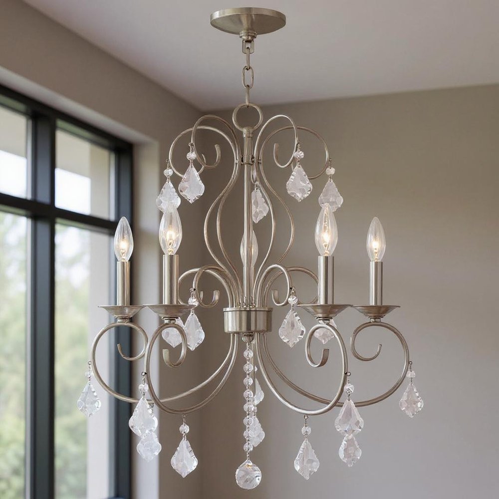 Five Light Dimmable Chandelier With Shades