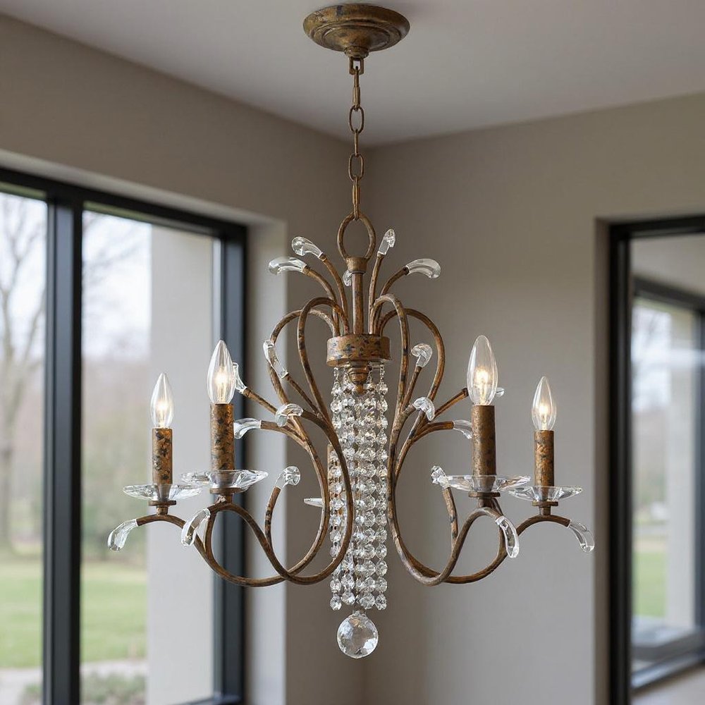 Five Light Dimmable Chandelier With Shades