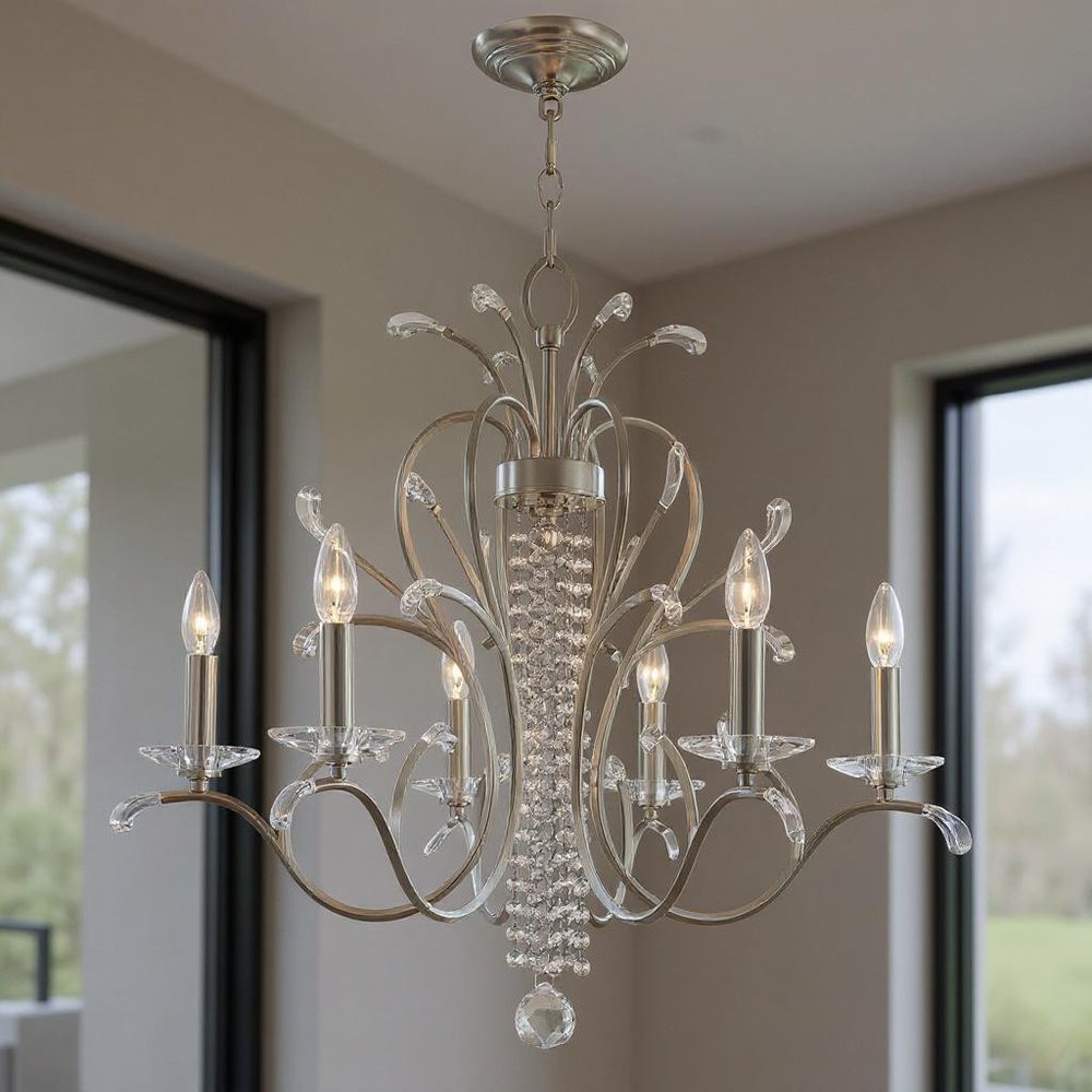 Six Light Dimmable Chandelier With Shades