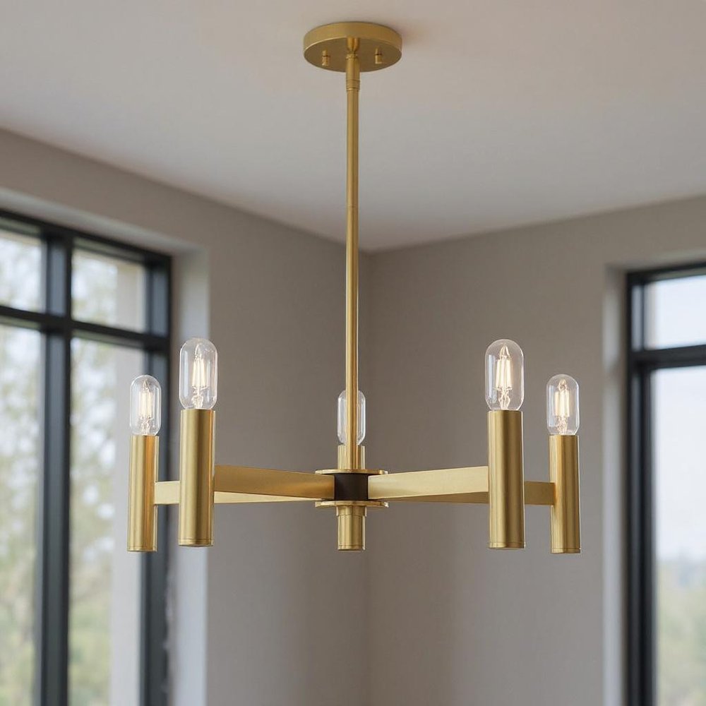 Five Light Dimmable Chandelier With Shades