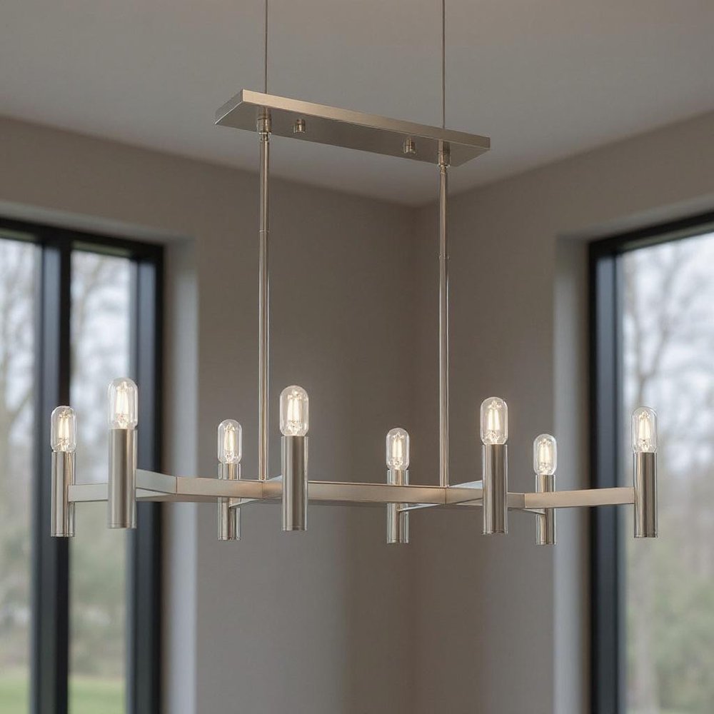 Eight Light Dimmable Chandelier With Shades