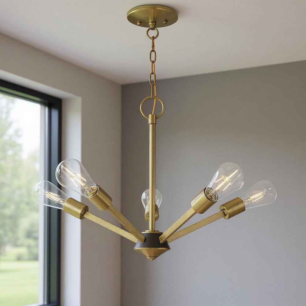 Five Light Dimmable Chandelier With Shades