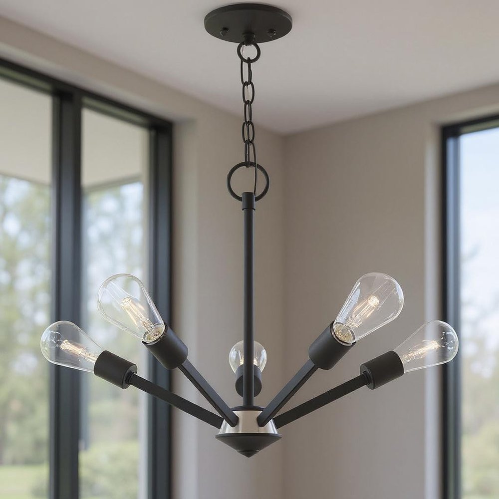 Five Light Dimmable Chandelier With Shades