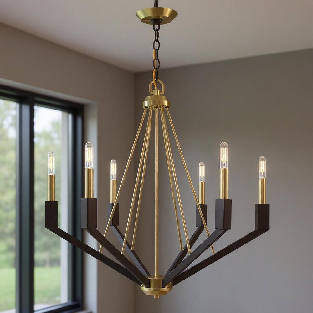 Six Light Dimmable Chandelier With Shades