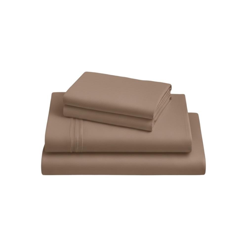 Four Piece Light Brown Cotton Queen Sheet Set