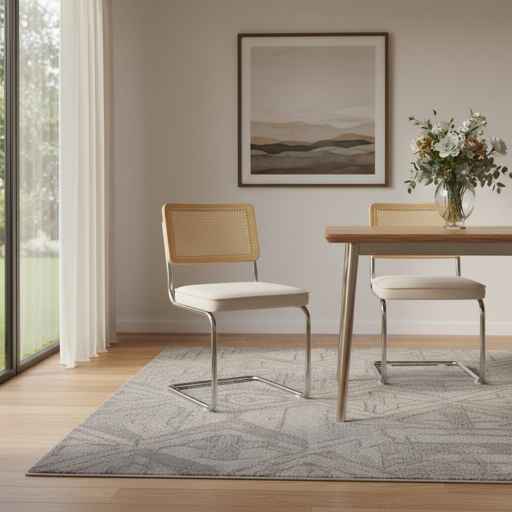Set of Two Beige and Silver Tufted Velvet Dining Side Chairs