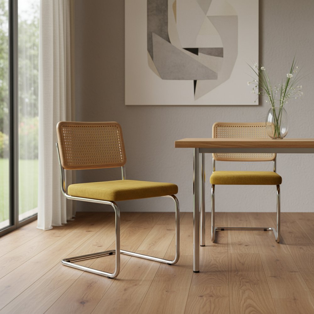 Set of Two Gold and Silver Tufted Velvet Dining Side Chairs