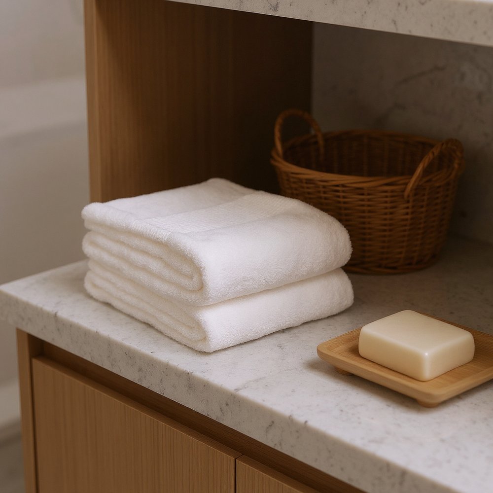 Set of Two Ivory Cotton 13" X 13" Quick Dry Terry Cloth Washcloths