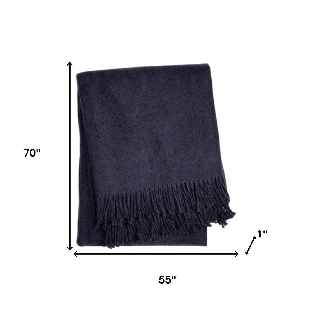 55" X 70" Navy Blue Cotton Blend Plush Throw Blanket with Fringe
