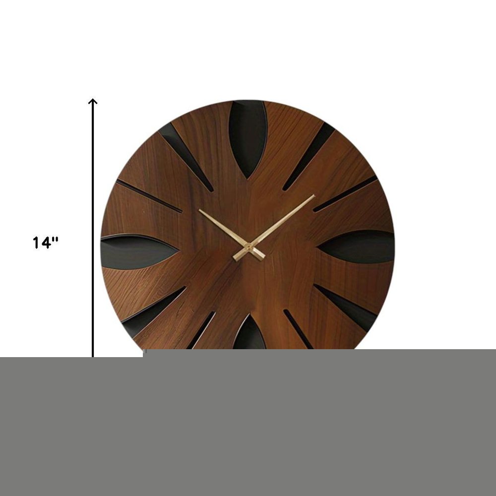 14" Brown Solid Wood Silent Analog Abstract Round Wall Clock