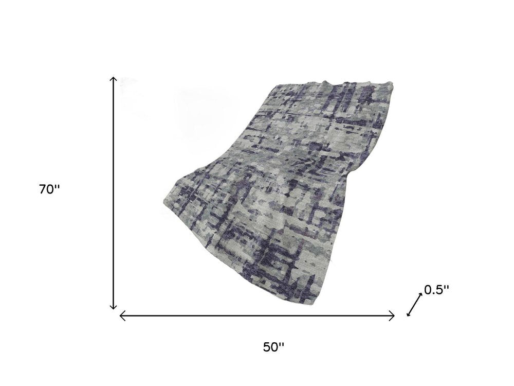 50" X 70" Purple And Gray Abstract Polyester Woven Plush Throw Blanket