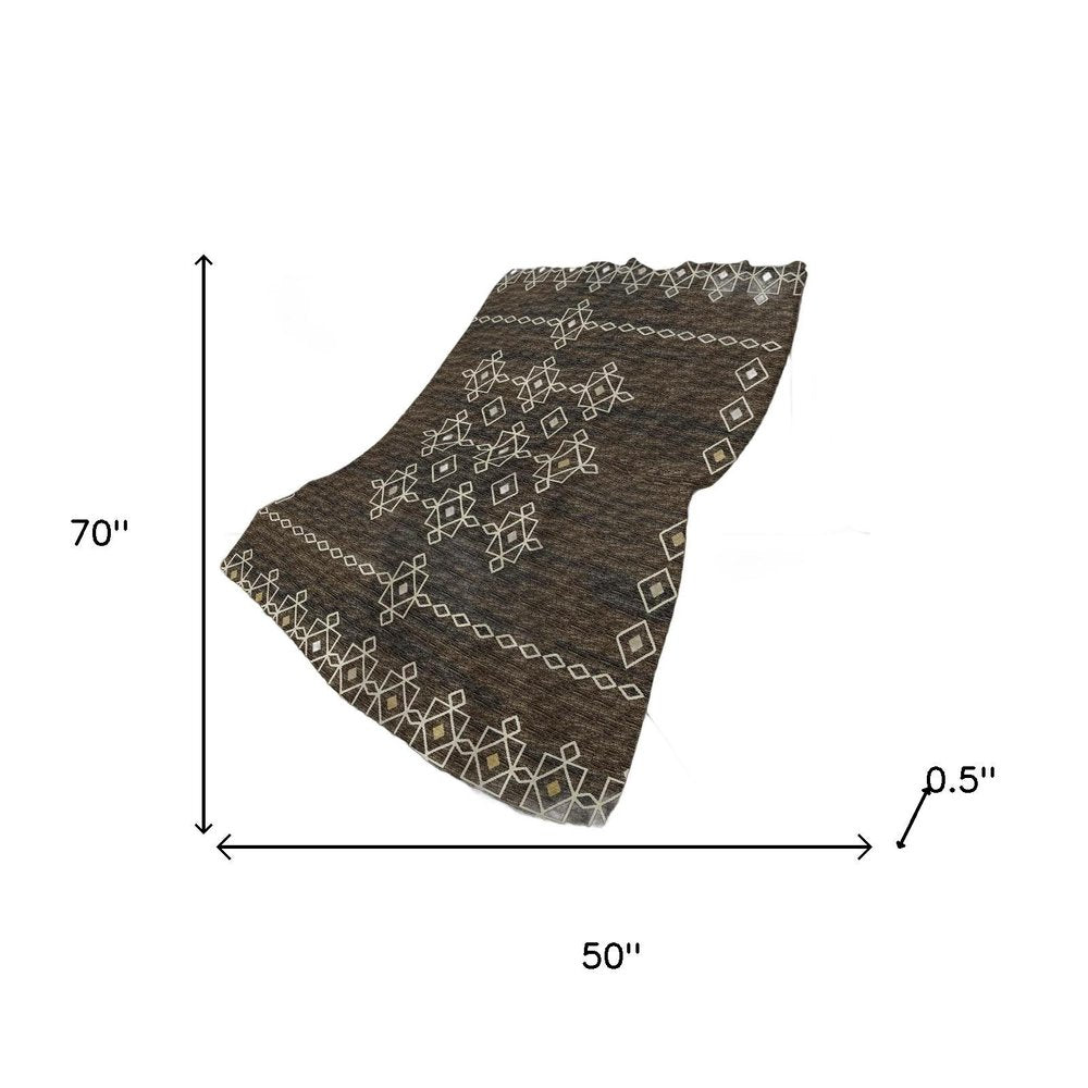 50" X 70" Brown Ivory And Gold Geometric Polyester Woven Plush Throw Blanket