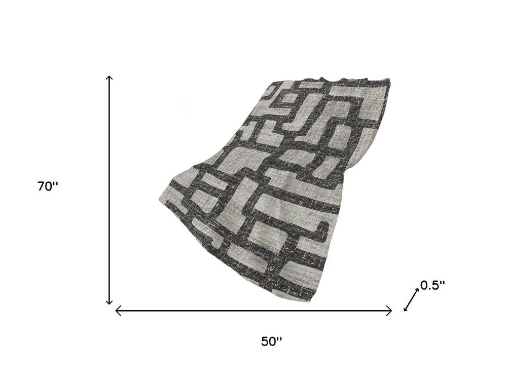 50" X 70" Gray And Black Abstract Polyester Woven Plush Throw Blanket