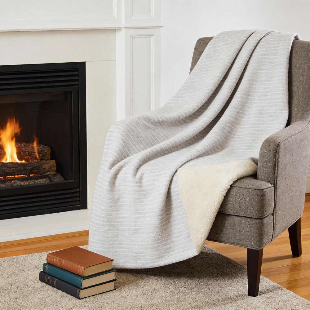 50" X 70" Linen And Ivory Striped Microfiber Plush Throw Blanket