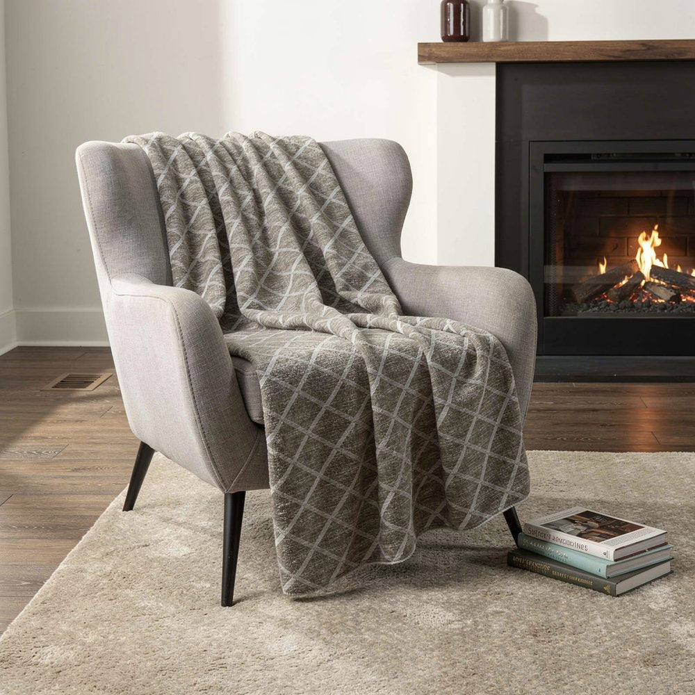 50" X 70" Taupe And Beige Geometric Microfiber Plush Throw Blanket