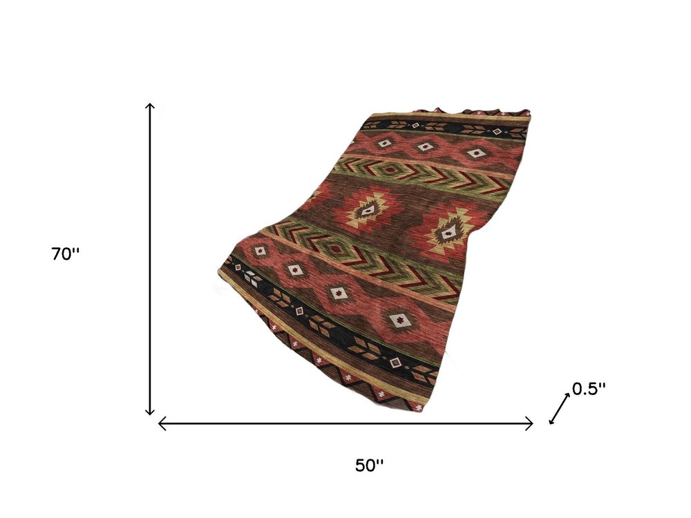 50" X 70" Brown Rust And Beige Geometric Polyester Woven Plush Throw Blanket